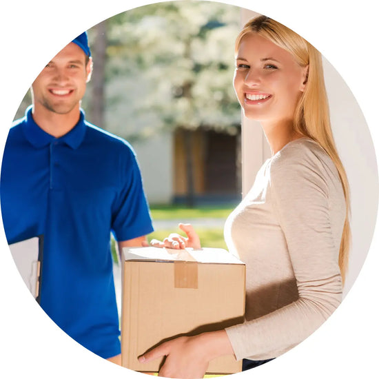 Buddha beauty delivery a parcel being delivered to a happy customer