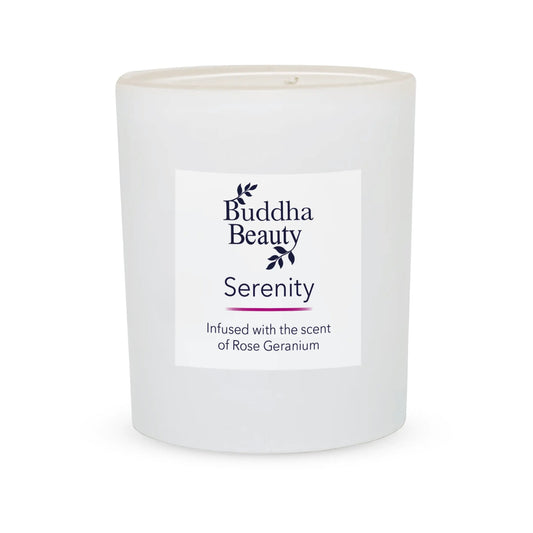 Serenity Rose Geranium Room Candle - Buddha Beauty Skincare Room Candle #vegan# #cruelty-free# #skincare#