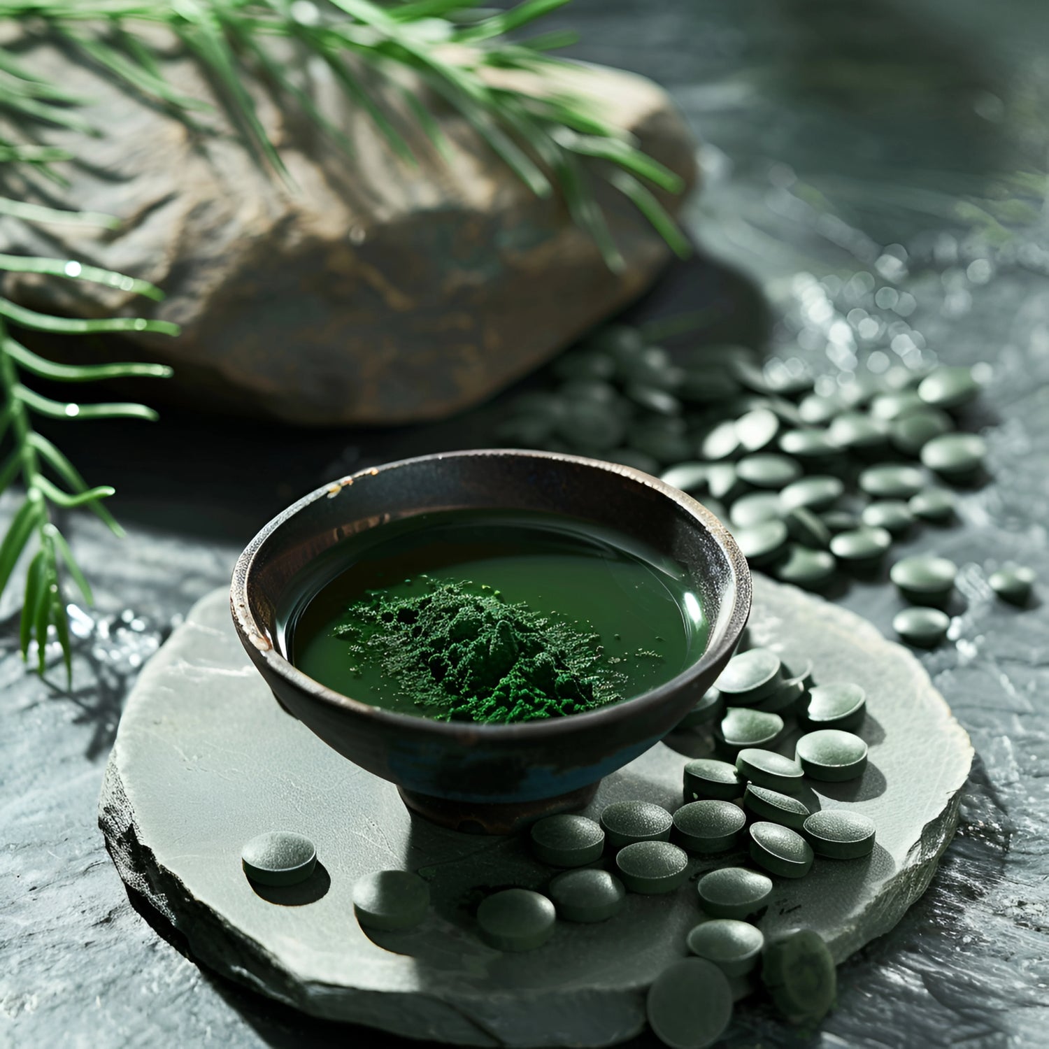 spirulina powder in a glass bowl 